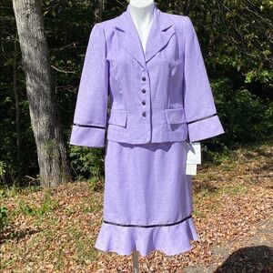 Vintage Karin Stevens unworn skirt suit with ruffled hem in wisteria size 6 NWT